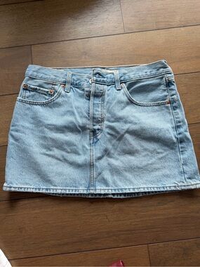 Levi's ICON Skirt Light Blue Denim Mini Skirt Front and Center